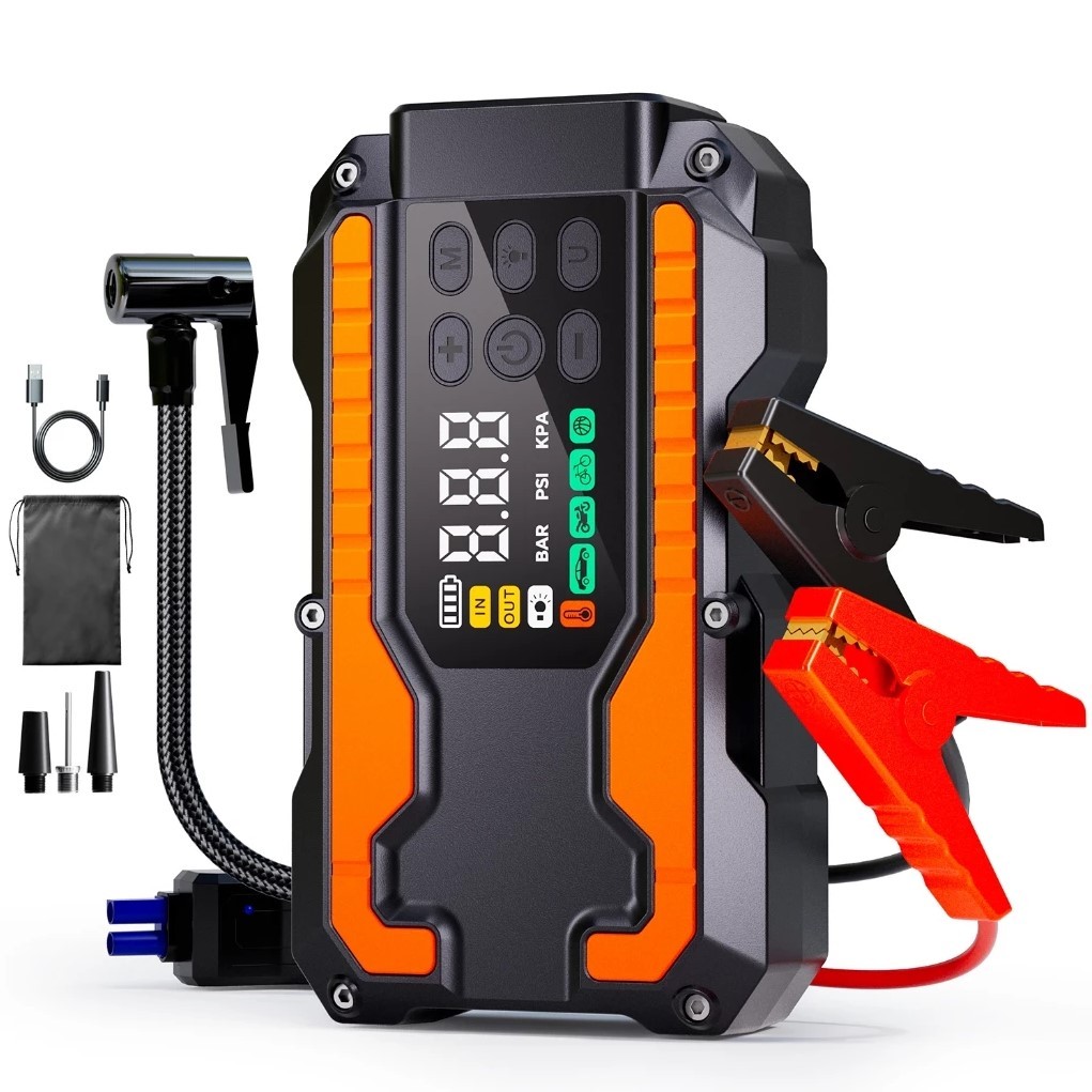 4 em 1 Auxiliar de Partida e Compressor Portátil , 20000mAh Auxiliar De Partida Bateria Veicular Com Power Bank