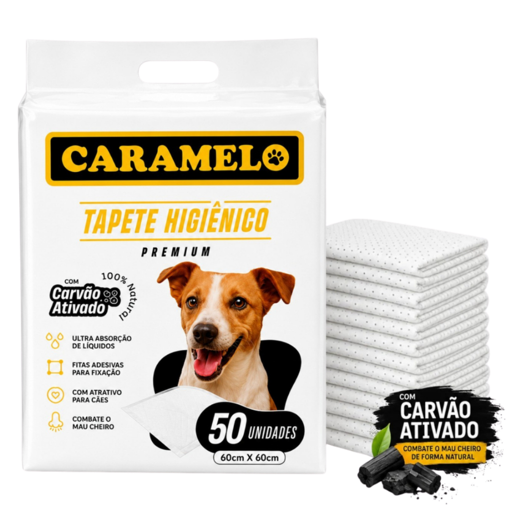 Tapete Higiênico Carvão Ativado Premium - Caramelo - Alta Absorção -  Não vaza - Adesivo fixação  - Barreira Impermeavel