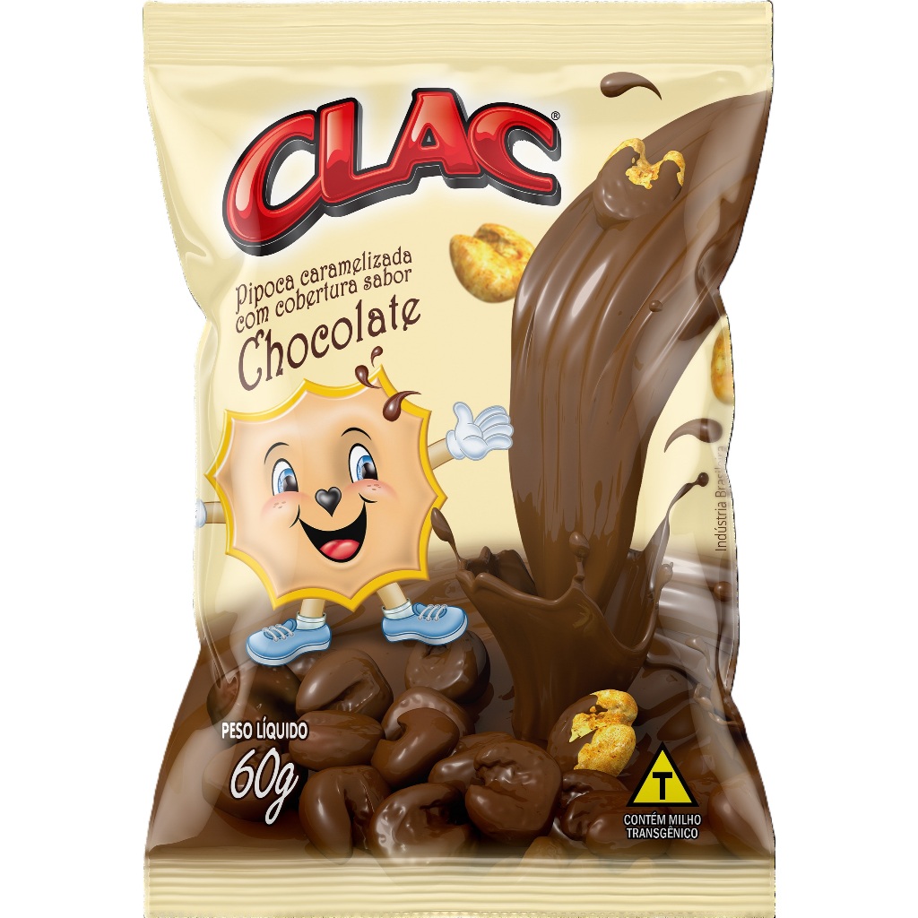Pipoca Clac - caramelizada com cobertura sabor chocolate 10x60g