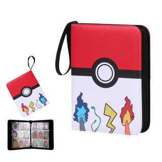 Álbum de Cartas Pokémon com Zíper, Charizard e Pikachu, 50 Folhas, Capacidade para 400 Cartões, Portátil para Colecionad