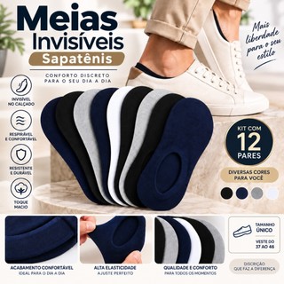 Meia Invisível para Sapatênis Kit 12 Pares 37 ao 46 Cores Sortidas