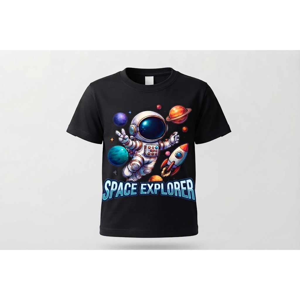 Camiseta Space Explorer 100% algodão Criança Astronauta Infantil