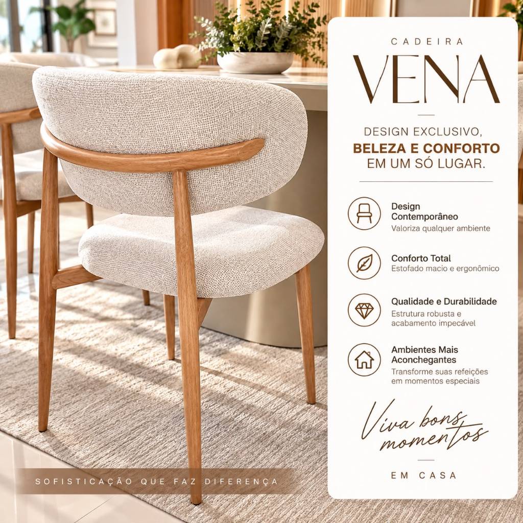 Kit 2 Cadeiras Sala de Jantar Orgânicas Estofadas Linho Off White