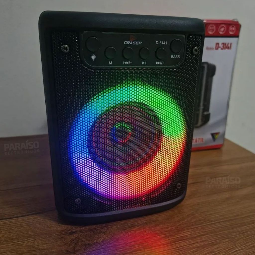Caixa de Som Bluetooth 10W RMS Bass Portátil Radio FM LED RGB Entrada p/ Pen Drive, Cartão Micro SD, P2 e P10 -Microfone — imagem 2 de 2
