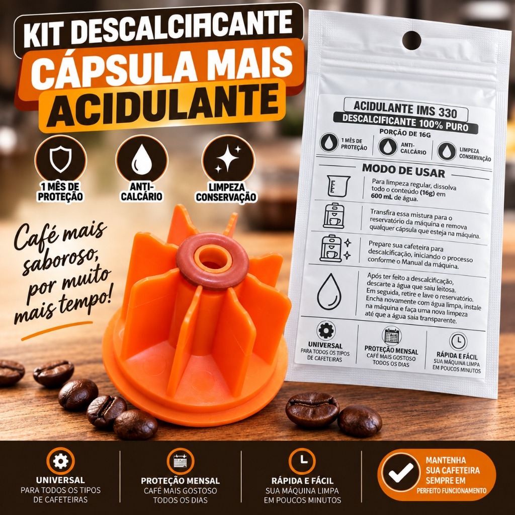 Cápsula Retrolavagem Compatível Cafeteira Três + Sachê Descalcificante
