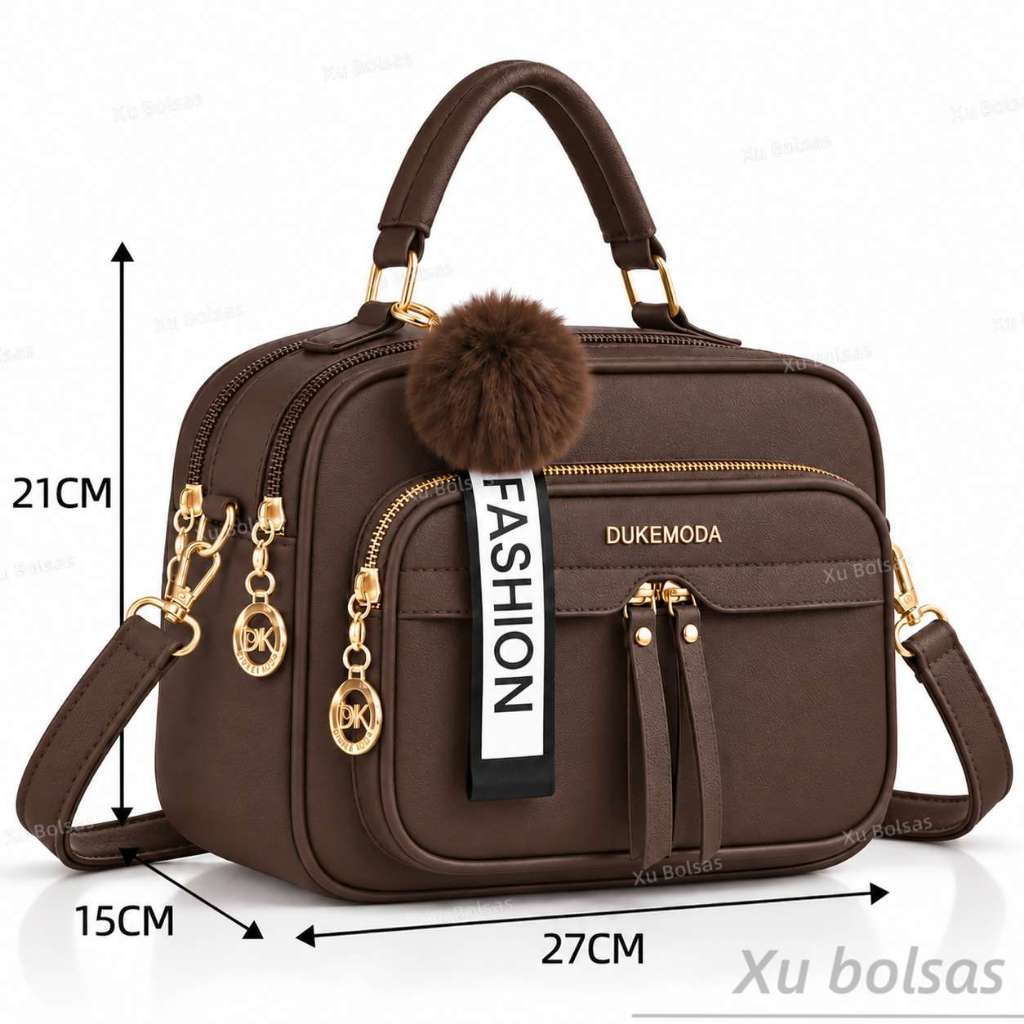 Bolsa Feminina Com Chaveiro Pompom Tira Colo Faixa de Mão De Couro Tranversal DEC6014#