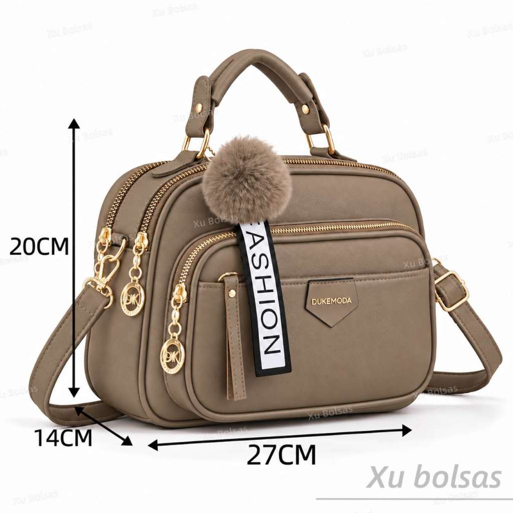 Bolsa Feminina Com Chaveiro De Pompom Tira Colo Faixa de Mão De Couro Tranversal ZQ002#