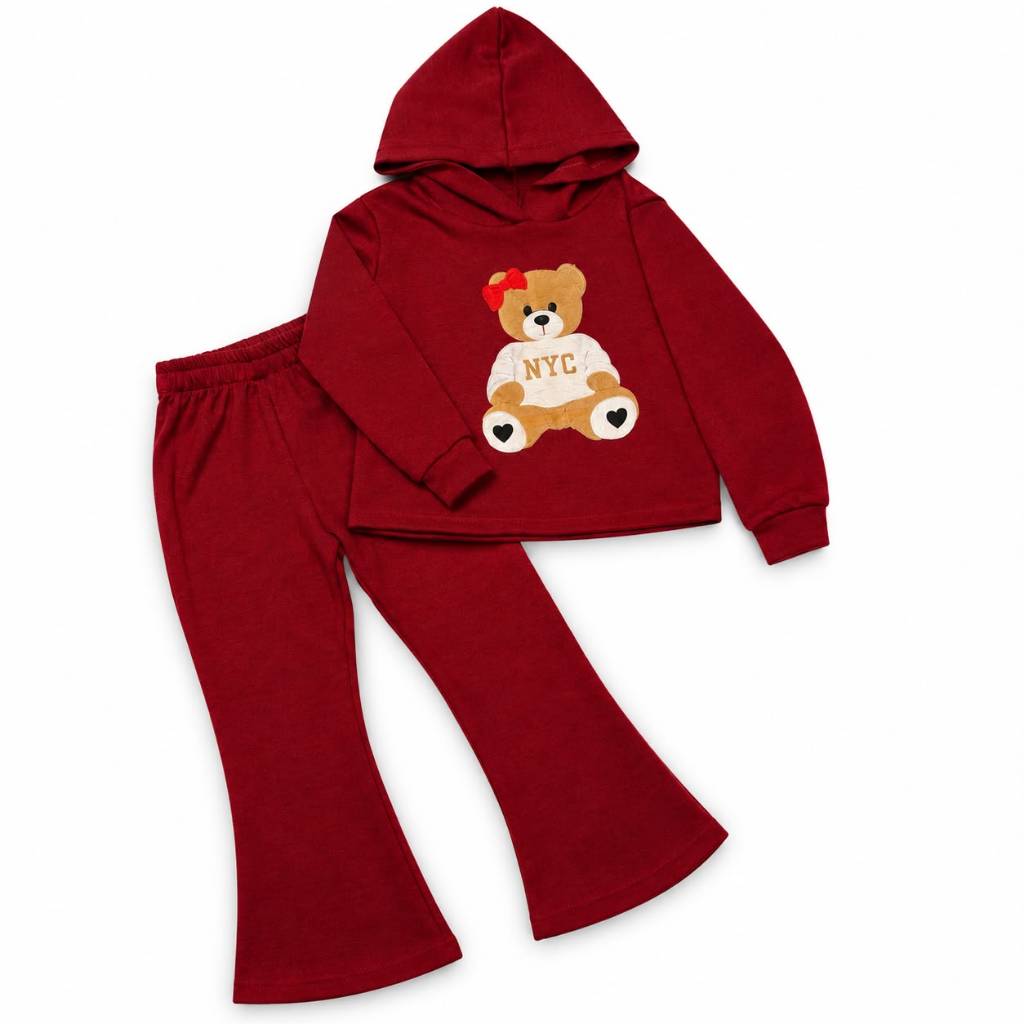 Conjunto Infantil Menina Moletom Com Capuz E Calça Pantalona & Blusa Estampada
