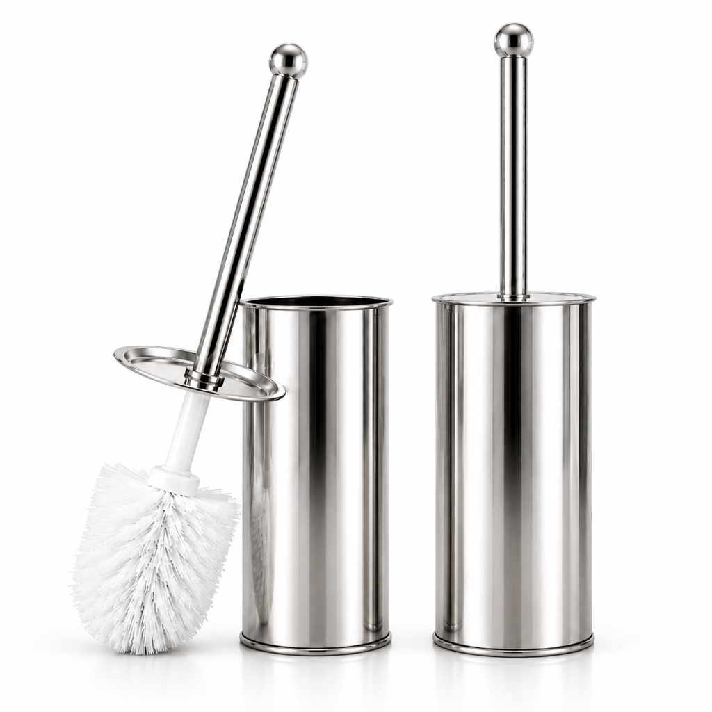 Escova Sanitária Inox com Suporte para Vaso Banheiro Limpeza Higiene Resistente