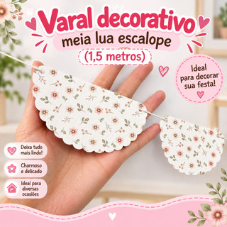Bandeirola decorativa jardim meia lua floral /varal decorativo flores/enfeite de papel para festa jardim