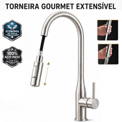 Torneira Gourmet Cozinha Bancada Torneira Pia Mesa Misturador Extensível 2 Jatos Aço Inox Escovado