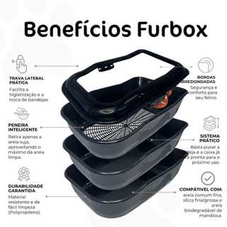 Caixa Areia Furbox Bandeja Banheiro Gato Grande Peneira Alta Funda Sanitário Inteligente Durapets
