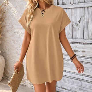 Vestido Camiseta Manga Asa De Morcego Bolso Oculto Vestido Soltinho