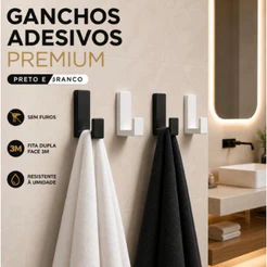 Cabide Gancho Adesivo de Parede kit 3 com Fita Dupla Face 3M para Toalhas Banheiro
