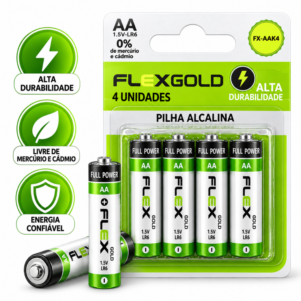 Kit 4 Pilhas Alcalinas AA Lr06 1.5v Qualidade Alta Duração Premium