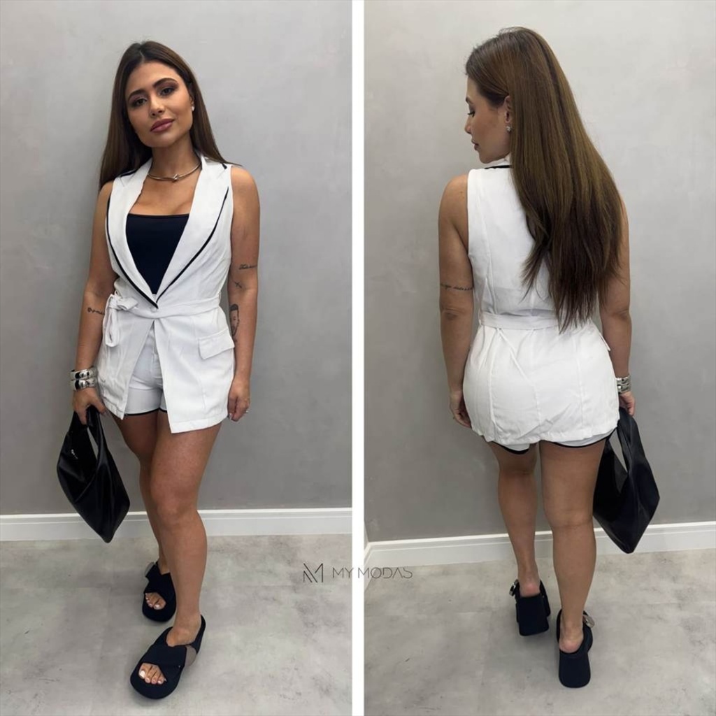 Conjunto Colete e Shorts Marrant Luana Feminino Alfaiataria Casual Chic Confortável Elegante