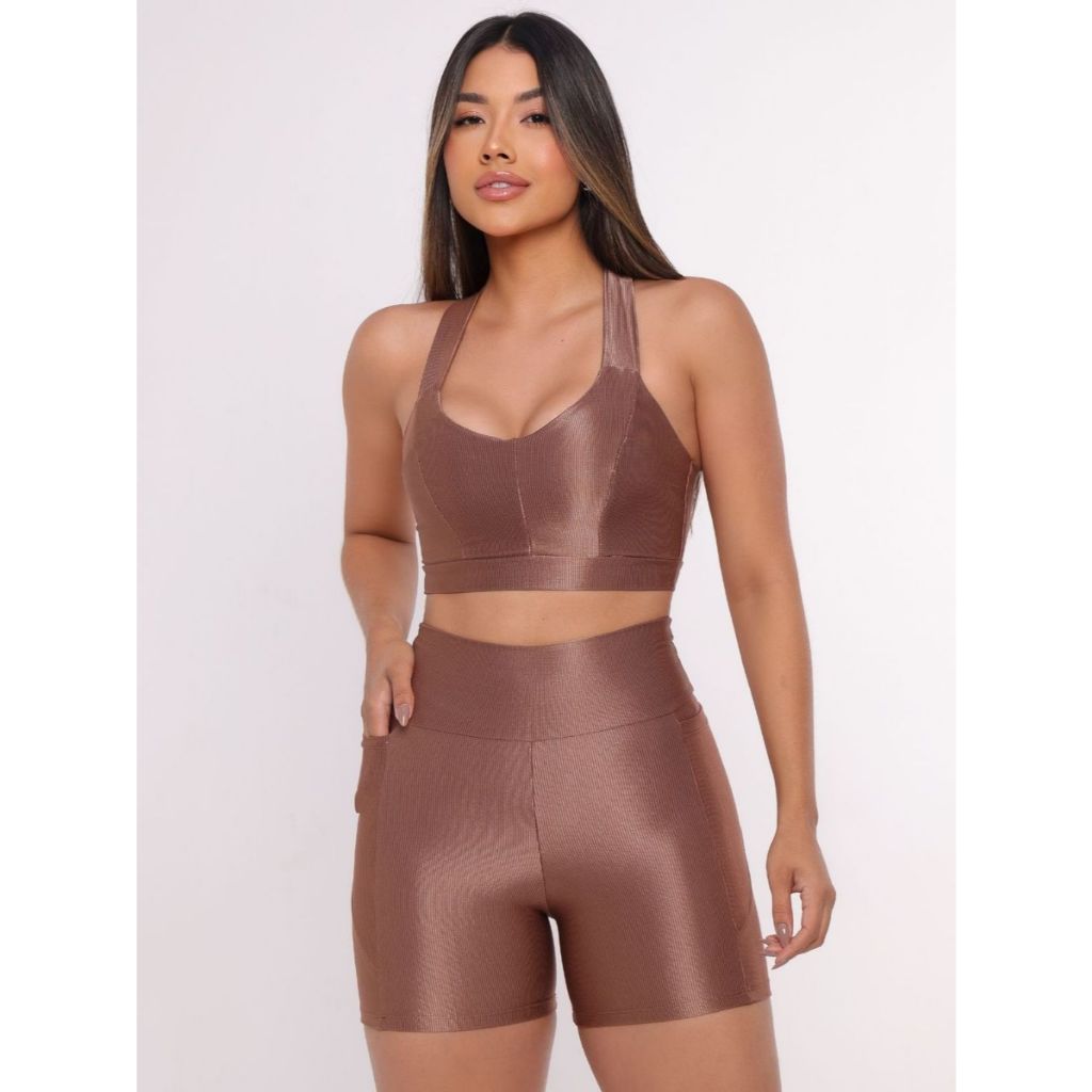 Conjunto para Academia zero Transparência tecido canelado fitness short curto para corrida