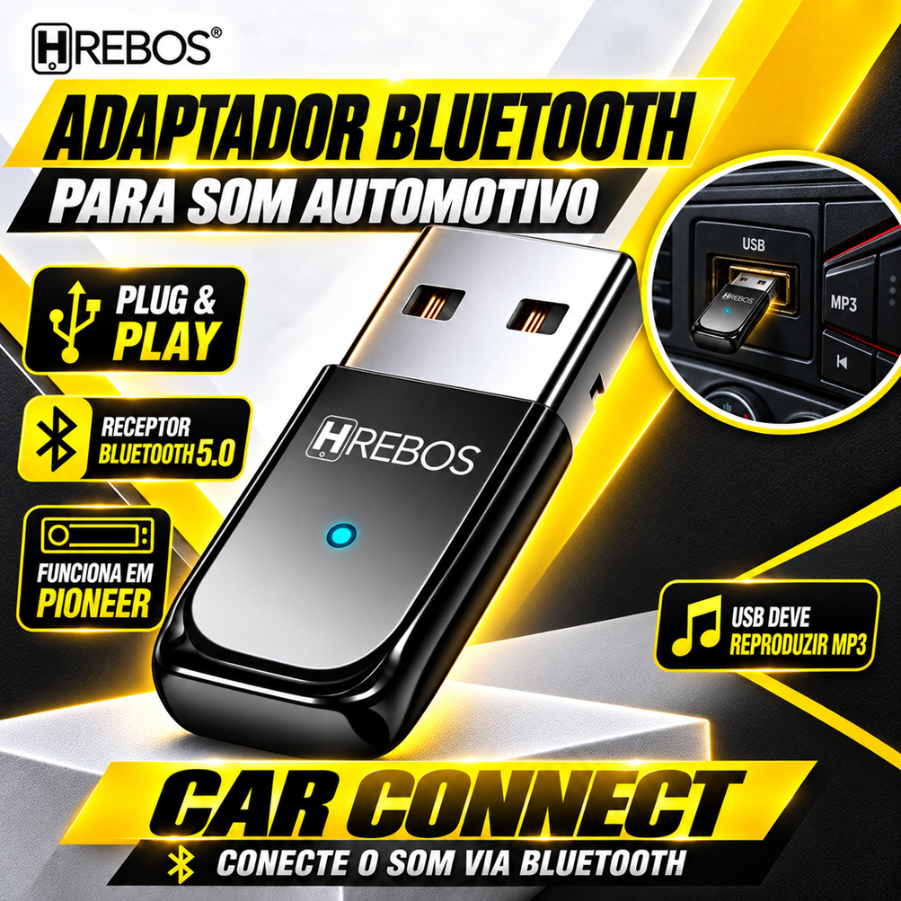 Adaptador Bluetooth Para Som Automotivo Car Connect Receptor Bluetooth para Carro Plug & Play