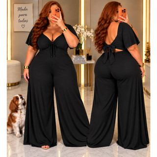 Macacão Longo Plus Size Feminino Macacao Pantalona Macacão Costa Nua Macacão Feminino Elegante Macacão Feminino com Bojo