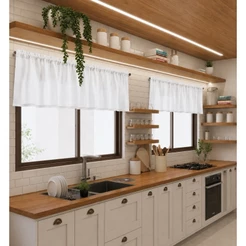 Cortina Bando de Cozinha 3,00x0,50m Linho Voil Flame Decorativa – 2 Partes