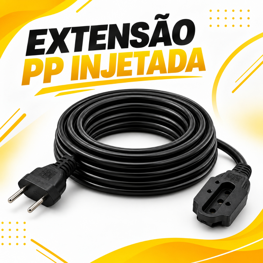 Extensão Elétrica Cabo PP Injetada 2x2,50mm² Reforçada 5m 10m 15m 20m 25m 30m Preta