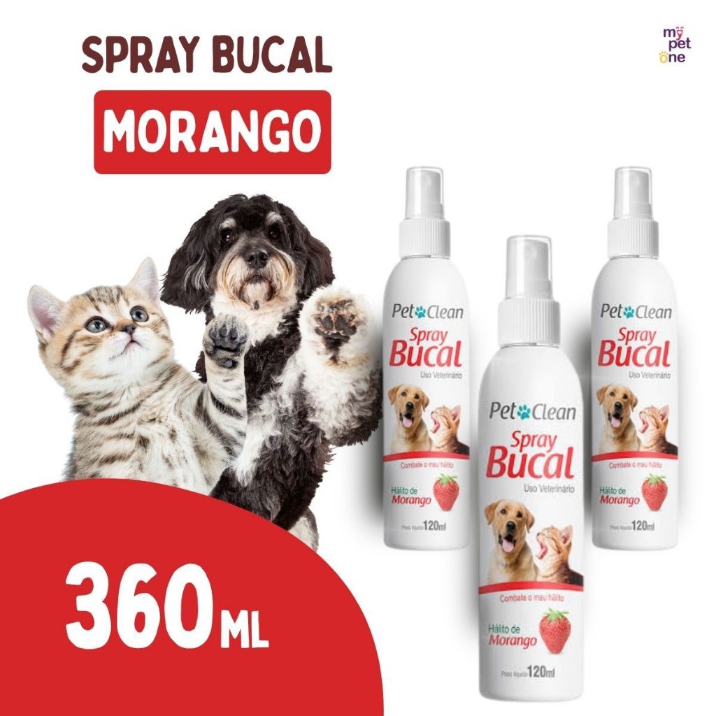 Kit 3 Spray Bucal Pet Clean Morango - 120ml