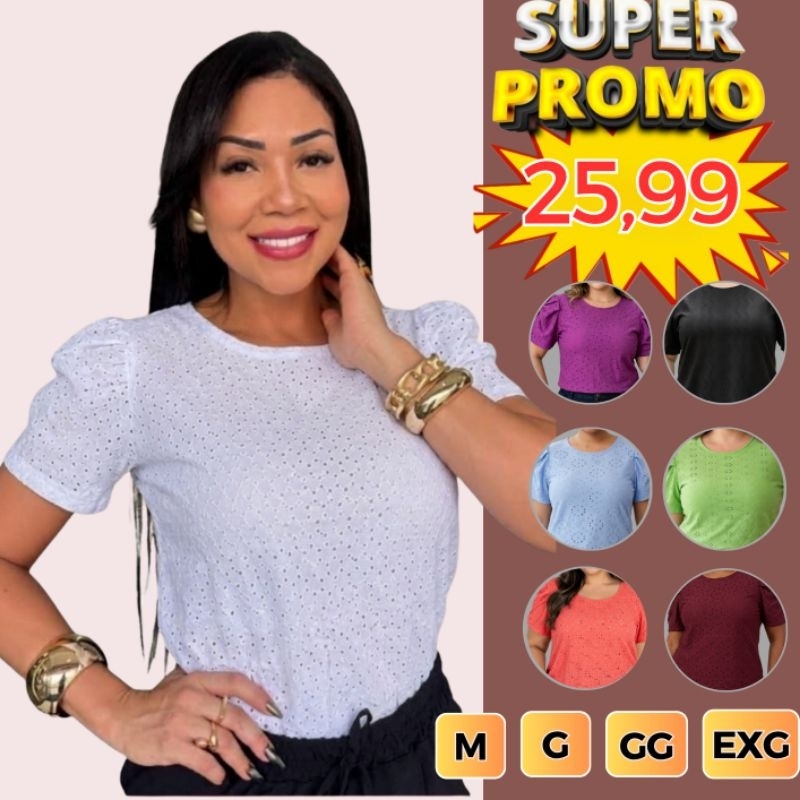 Promoção Blusa  Estilosa Tendência Leese Manga Bufante Detalhes em Relevo, Confortável, Versátil.