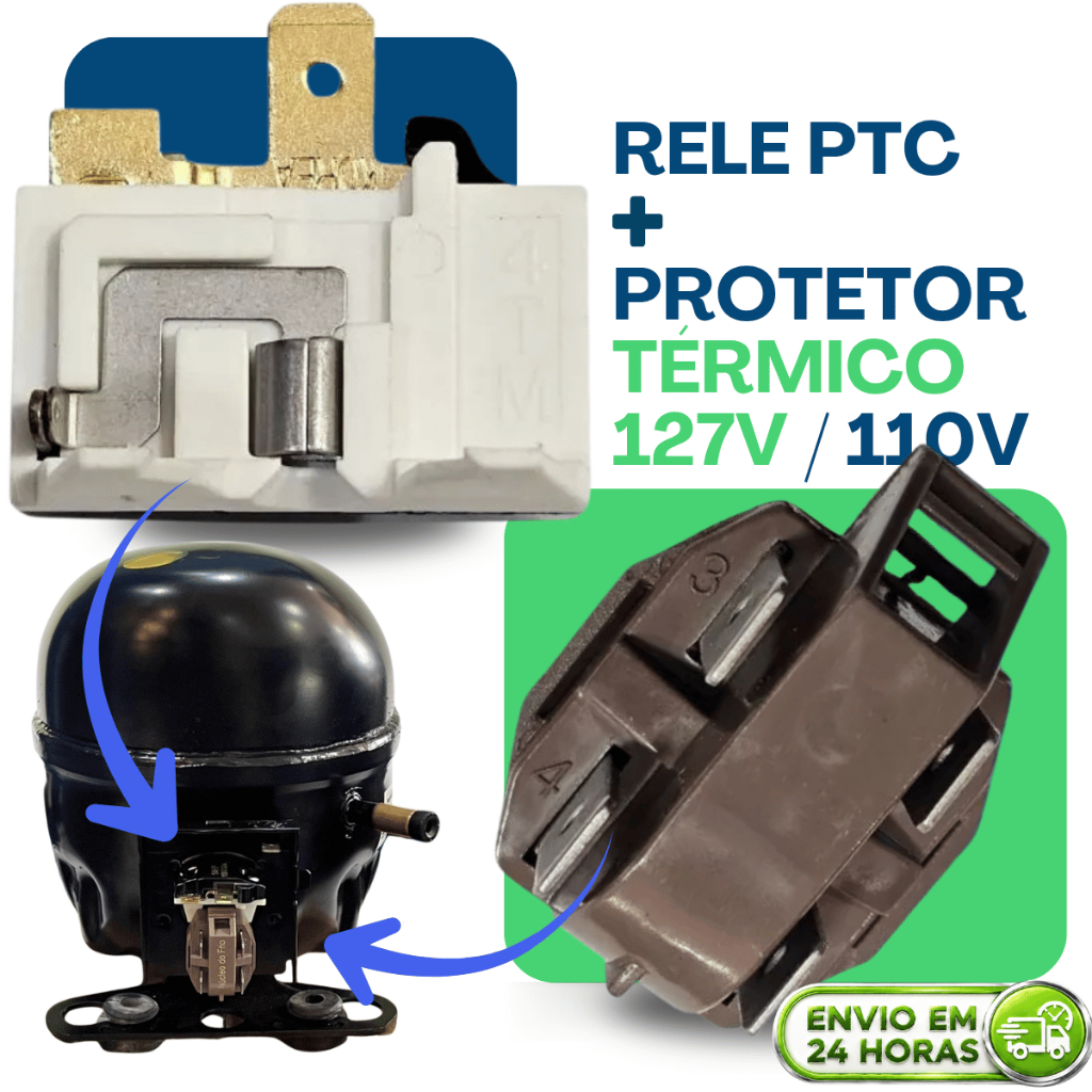 RELE E PROTETOR UNIVERSAL PTC 127V - 110V 4 PINOS TÉRMICO P/ GELADEIRA COMPATÍVEL