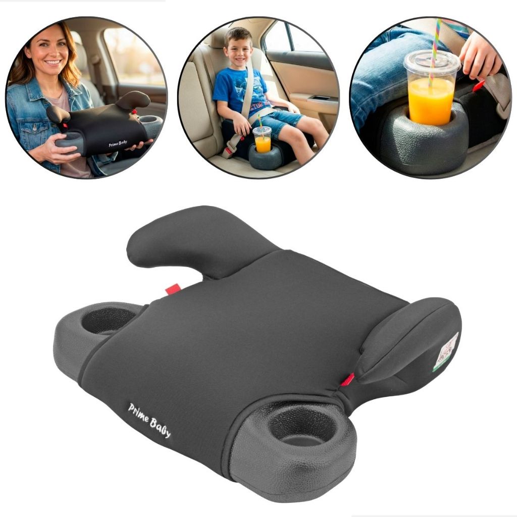 Assento de Elevação Booster Preto Elite Prime Baby 22-36kg Infantil Segurança 2 Porta-copos Conforto