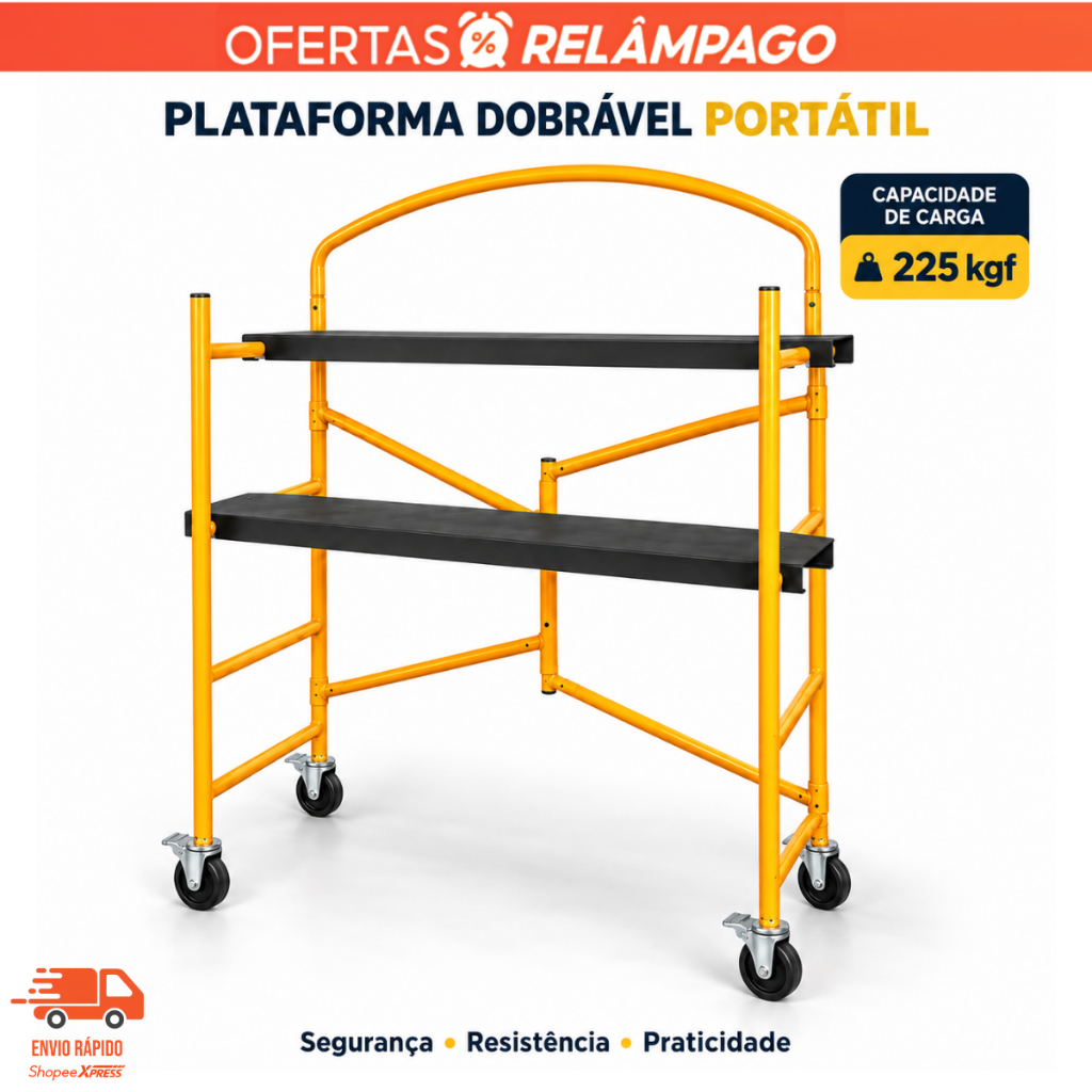 Andaime Dobrável Portátil Até 225kg 2 Plataforma Barra Segurança Pintor Obra Construção Zbrothers Premium