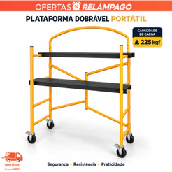 Andaime Dobrável Portátil Até 225kg 2 Plataforma Barra Segurança Pintor Obra Construção Zbrothers Premium