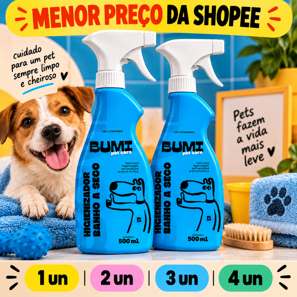 Banho a Seco Spray Bumi Pet 500 mL para Cães e Gatos