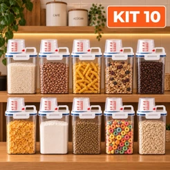 Kit 10 Potes Herméticos 2,5L Dispenser com Copo Medidor e Bico Dosador Organizador de Cozinha