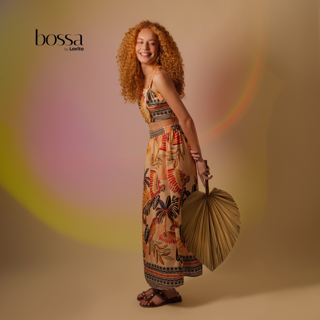 Lovito Bossa Conjunto de Top Cropped e Saia Midi com Fenda e Estampa Boho Tropical KSB864BRL894 · foto 2