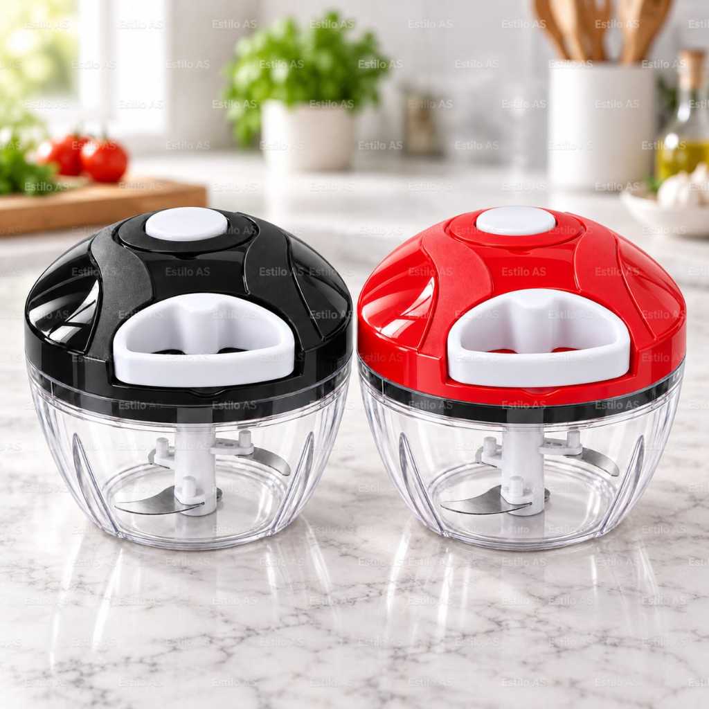 Processador Manual de Alimentos 500ml 3 Lâminas Inox Triturador Alho Cebola Temperos