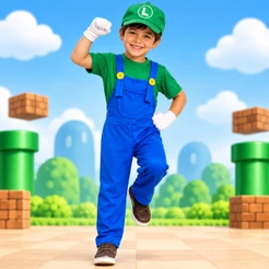 Fantasia Luigi Mario Broz Festa Infantil Macacão Menino Halloween Carnaval Dia das Crianças Boné