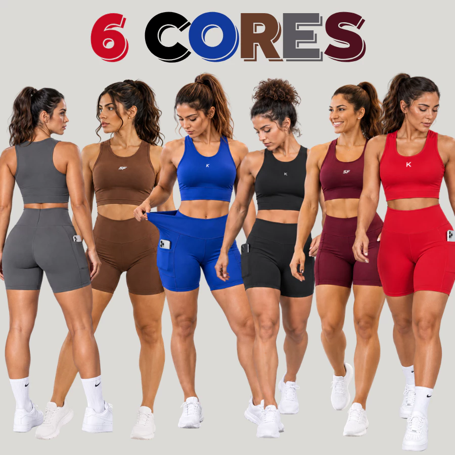 Conjunto Academia Fitness Feminino Shorts e Top Cintura Alta Zero Transparência Suplex Treino — imagem 1