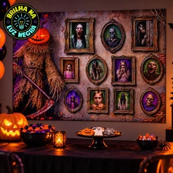 Painel Halloween Decoração Terror Quadros Retangular Horizontal Brilha C/ Luz Negra Fundo Foto 3d Sublimado