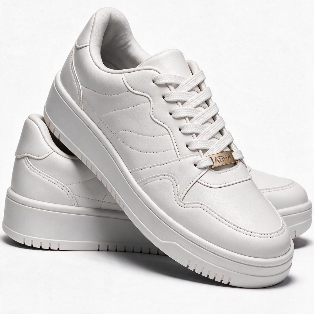 Tênis Atma Feminino Plataforma Casual Básico Branco Preto Confortável Sapatênis Style Macio