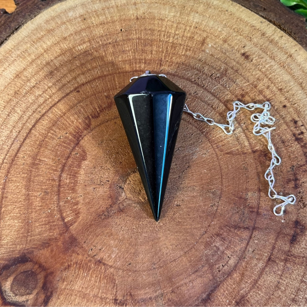 Pêndulo de Obsidiana Negra - Radiestesia - Pêndulo de Cristal Natural