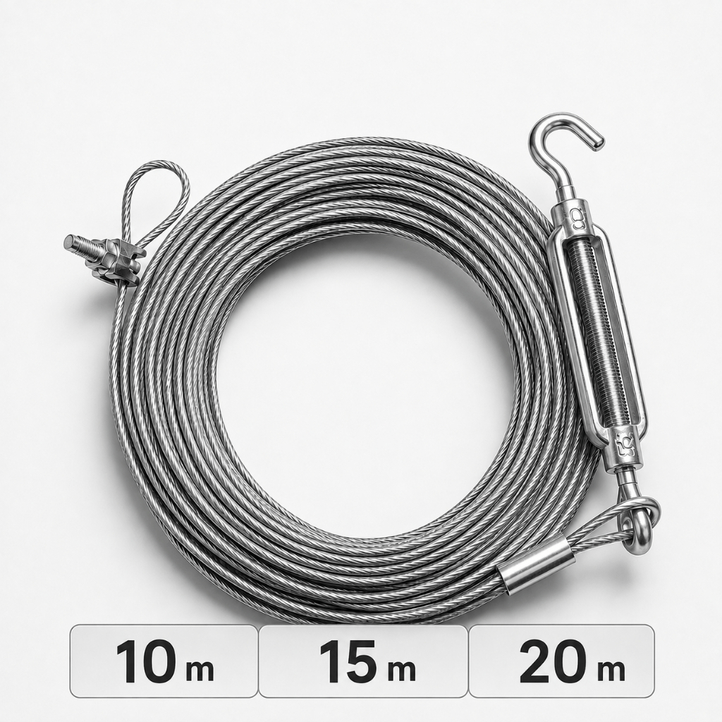 Kit 2 Varais Fixos de Parede com Cabo de Aço Encapado PVC 10m 15m ou 20m até 150kg