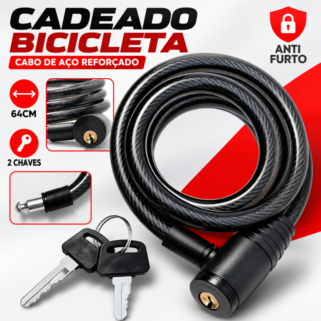 Cadeado Bicicleta Cabo de Aço Reforçado 64cm Trava Segurança Para Bike Moto Anti Roubo