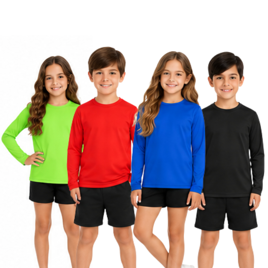 Camiseta Proteção Solar Infantil UV 50+ Dry Fit Manga Longa Unissex 2 ao 18