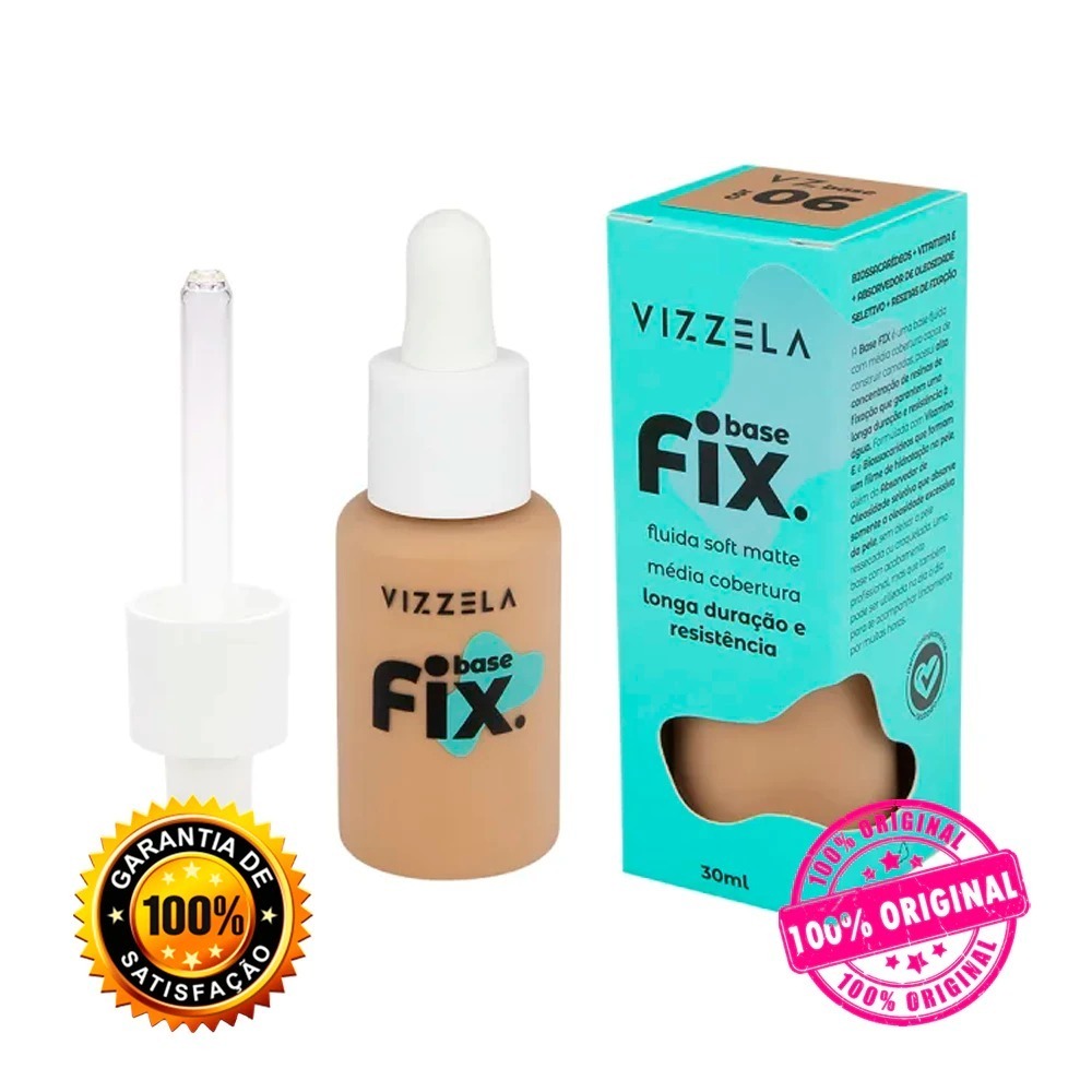Base de Rosto VIZZELA Fix 30ml Base Liquida Média Cobertura Base Maquiagem Fix Vizzela Base Matte Base Vizzela