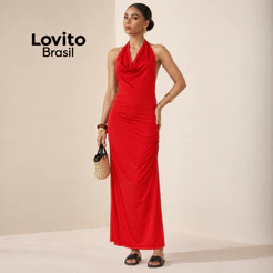 Lovito Vestido Feminino Decote Degagê DRB935BRL965