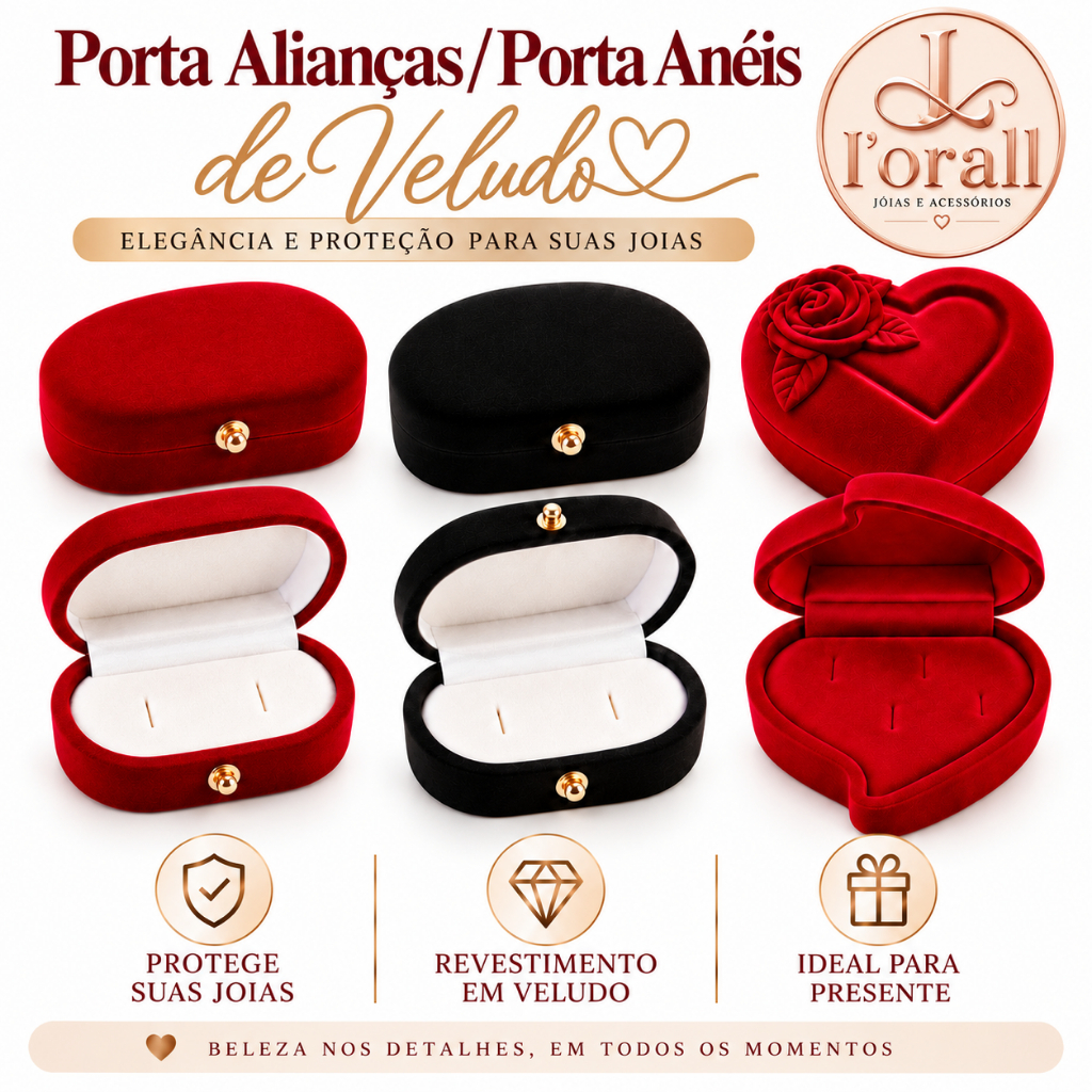 Porta Aliança, Porta Anéis de Veludo L'orall Premium -