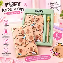 Kit Diário Capivara Fofy Cadeado 2 Chaves Caneta B6 50 Folhas Caderno Papelaria Fofa Kawaii Material Escolar Present