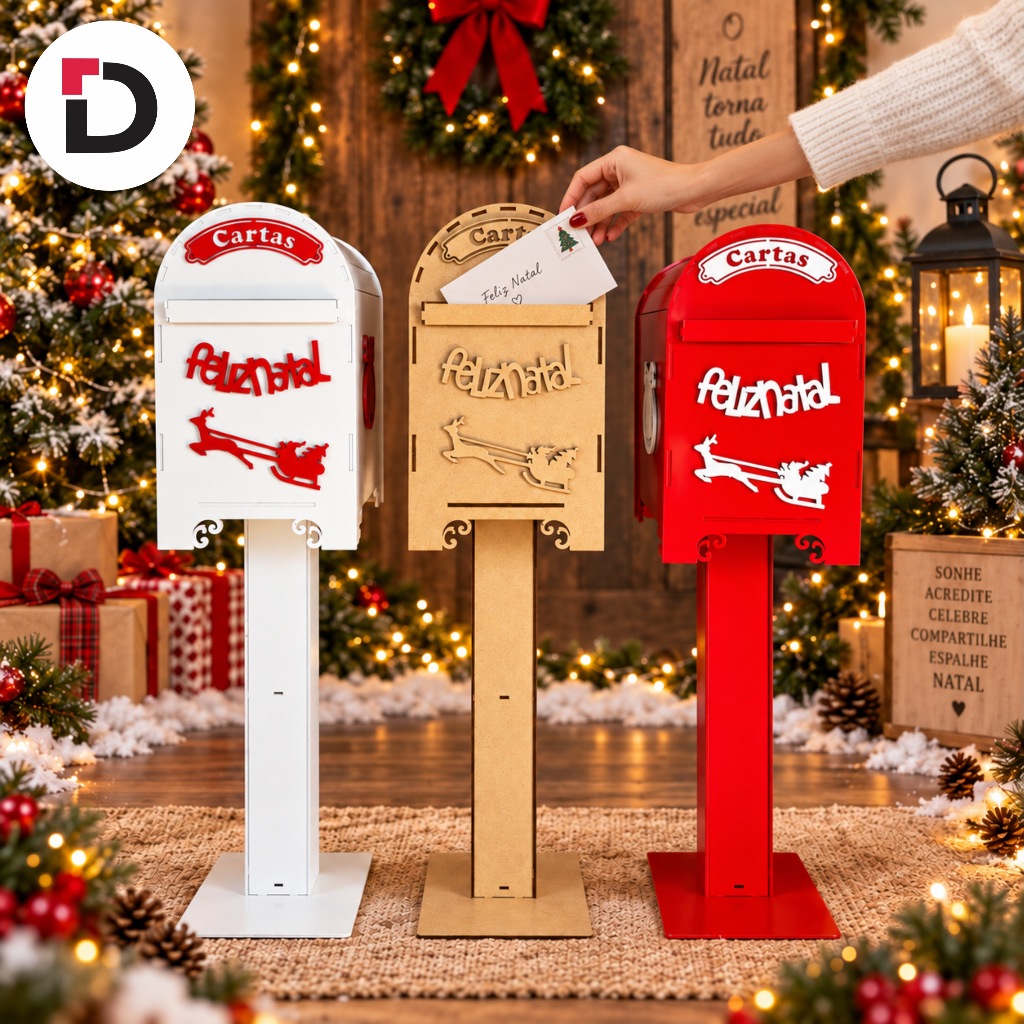 Caixa Correio Natal Mdf Cartinhas Para o Papai Noel Decoração Natalina
