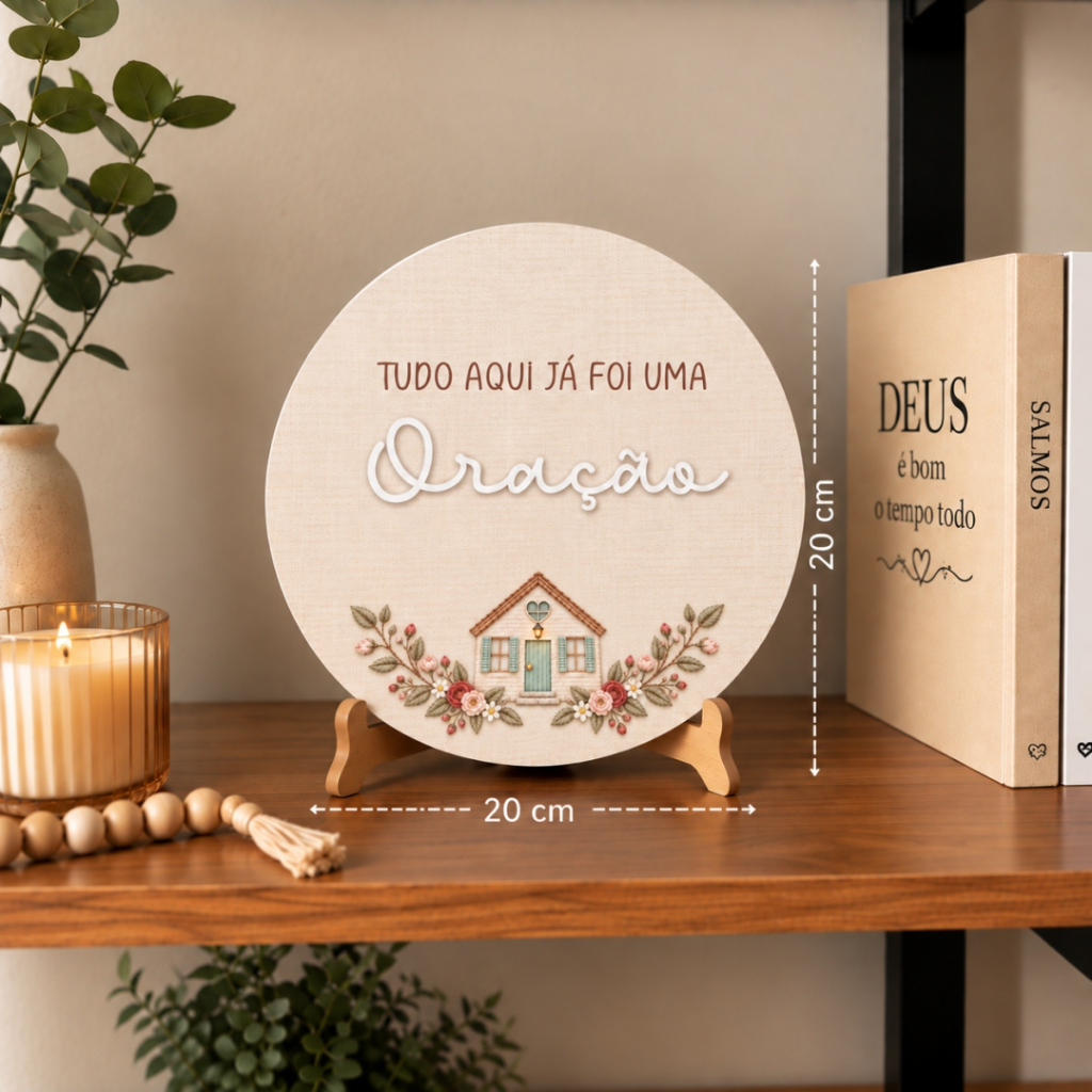 Enfeite Decorativo Tudo Aqui Já Foi Uma Oração MDF Acrílico Decoração Cristã Sala Quarto Religioso