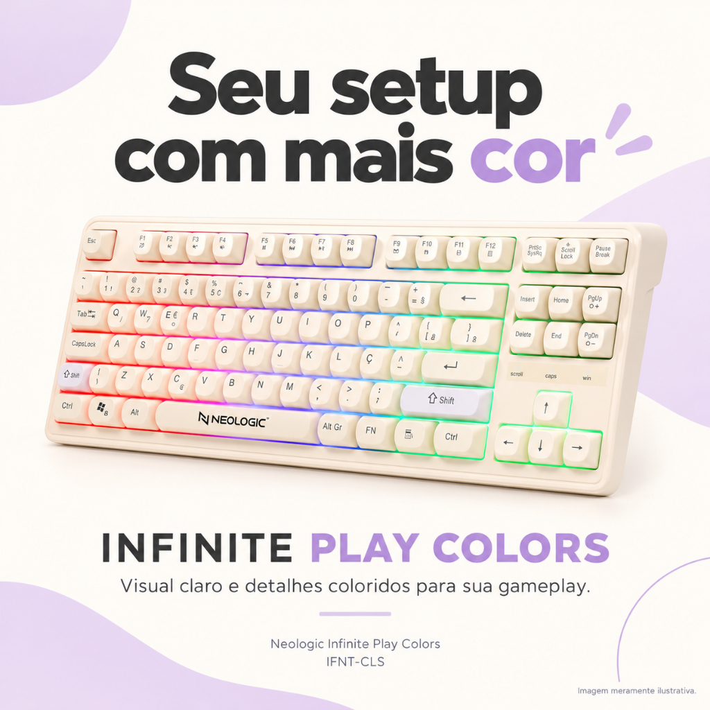 Teclado Gamer Neologic Infinite Play Colors, Teclas Coloridas, Material ABS, ABNT2, IFNT-CLS